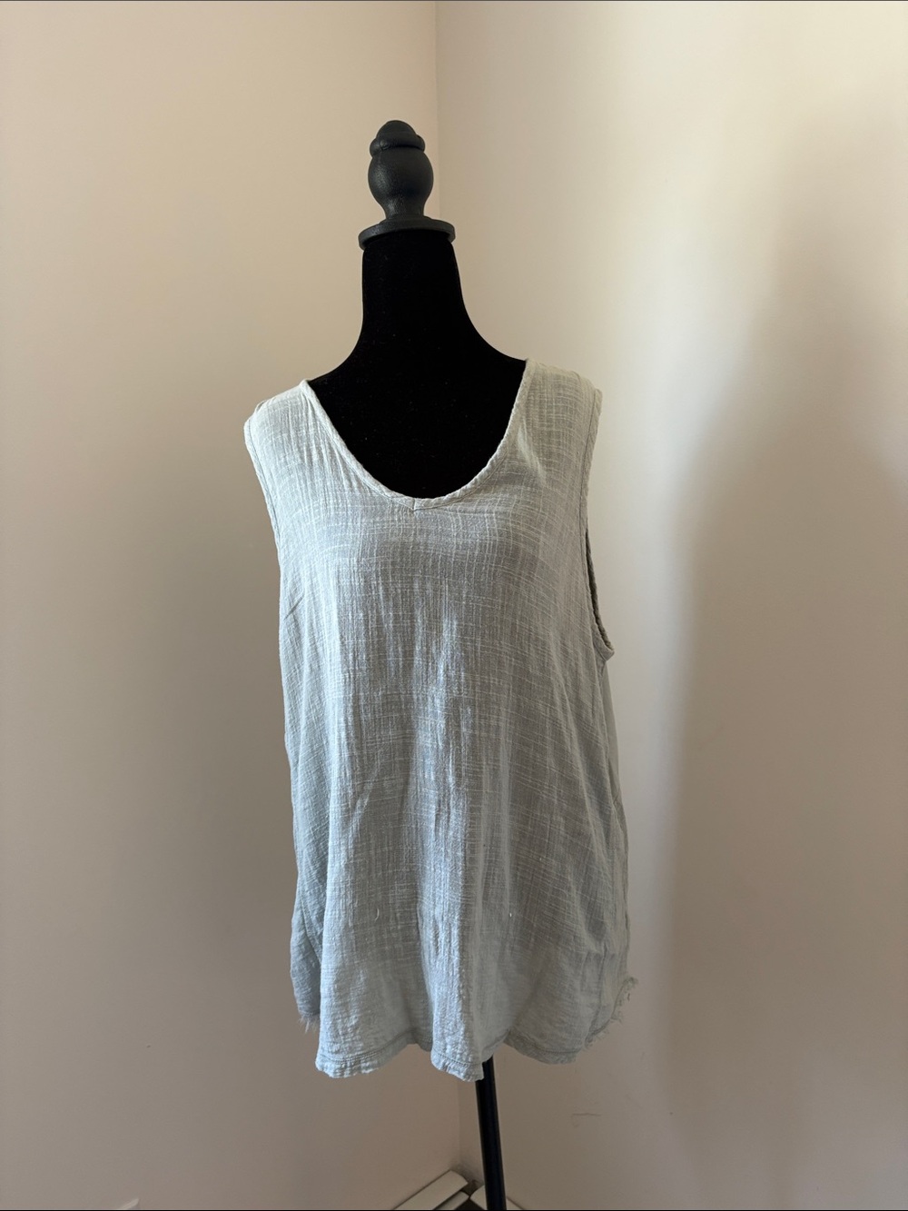 Light Blue Gauze Scoop Neck Tank Top